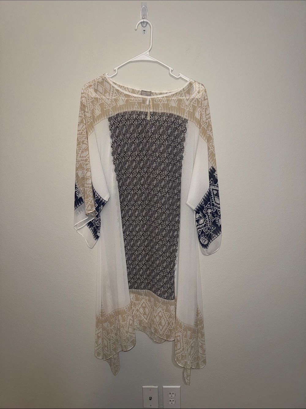 Chico's Black Label Sheer High-Low Dress Navy & Beige Print - Size 0.5/medium EE
